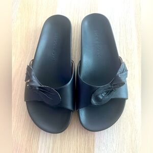 NWOB Women’s Jack Rogers Dorothy Bow Leather Slide Sandals Black Size 9